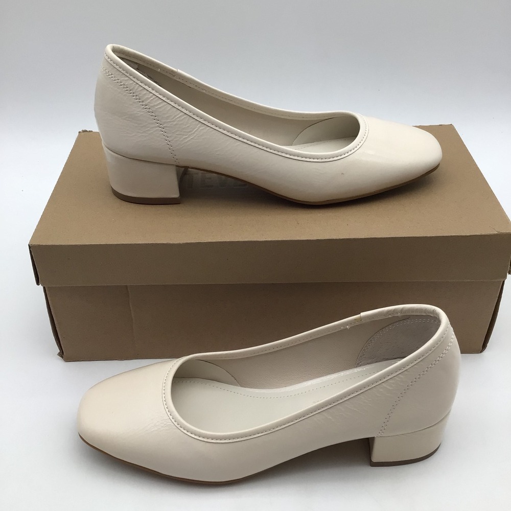 Steve Madden Mollie Bone Pat Leather Block Heel Pumps MOLL03S1 Size 6